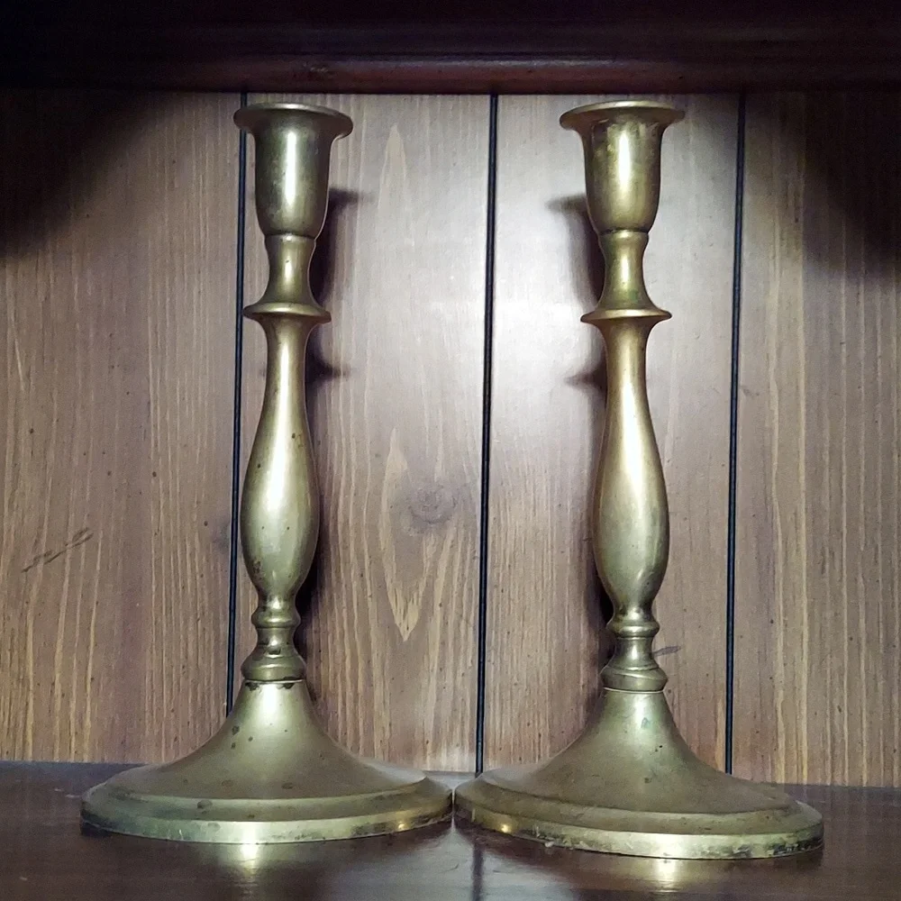 ANTIQUE BRASS CANDLE HOLDERS SAMOVARS 10 inches Set 2 - Early 20th Century RARE!